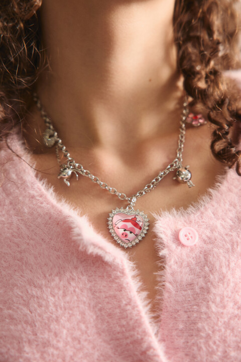 

Ожерелье с сердечком и подвесками, Серый, Ожерелье с сердечком и подвесками