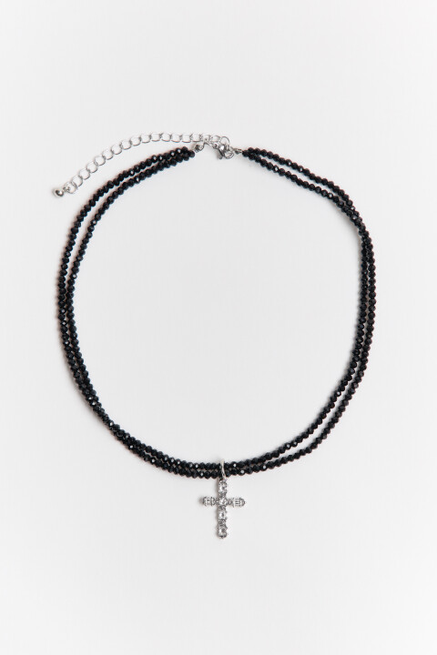 

Ожерелье двуслойное с крестиком, Серый, Ожерелье двуслойное с крестиком