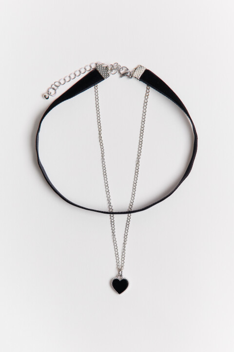 

Чокер бархатный с цепочкой и сердечком, Черный, Чокер бархатный с цепочкой и сердечком