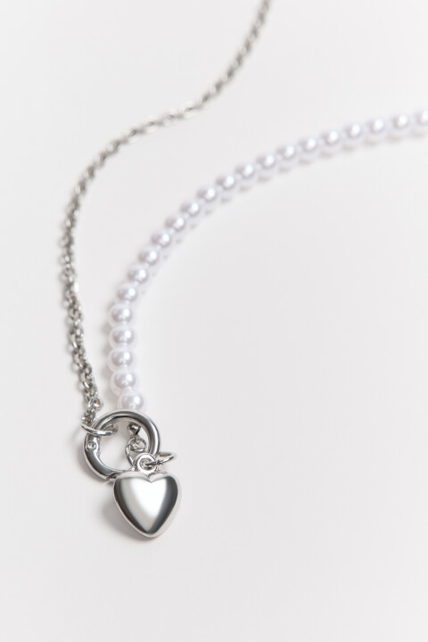 

Колье двуслойное с подвеской-сердцем, Серый, Колье двуслойное с подвеской-сердцем