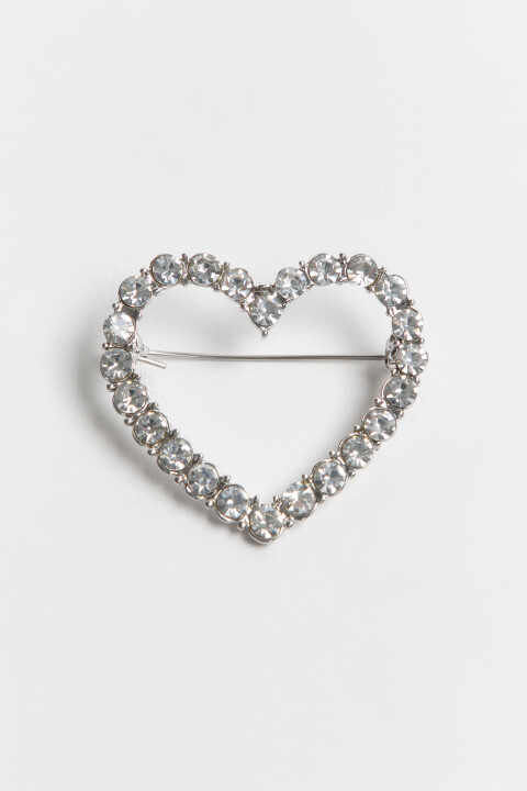 

Брошь-сердечко со стразами, Серый, Брошь-сердечко со стразами