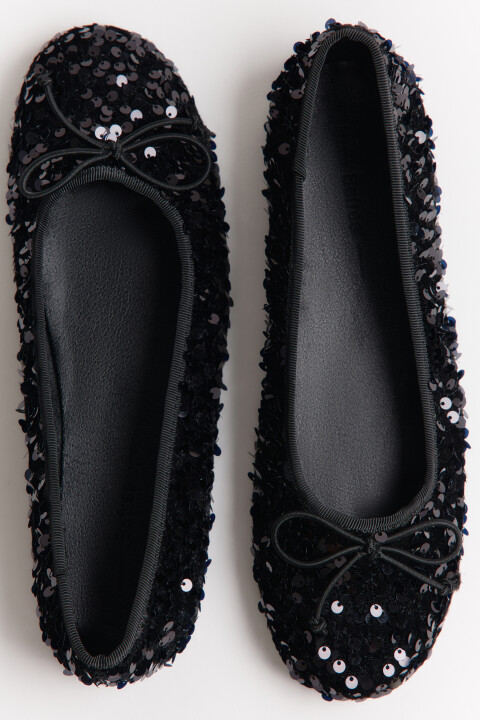 

Балетки с пайетками и бантиком, Черный, Балетки с пайетками и бантиком