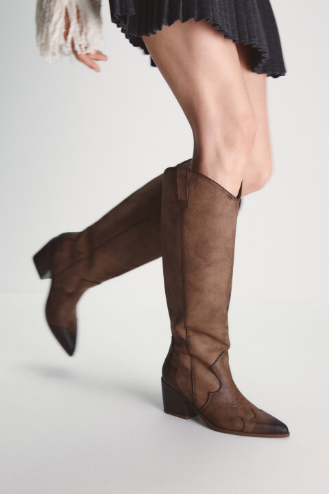 

Сапоги-казаки высокие с узором, Коричневый, Сапоги-казаки высокие с узором