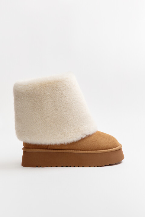 

Ботинки-угги замшевые с меховой отделкой, Бежевый, Ботинки-угги замшевые с меховой отделкой