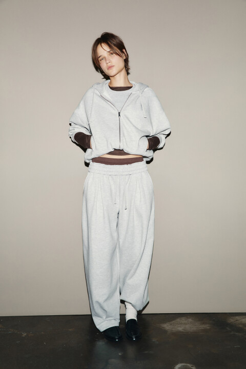 

Брюки широкие из футера с защипами, Серый, Брюки широкие из футера с защипами