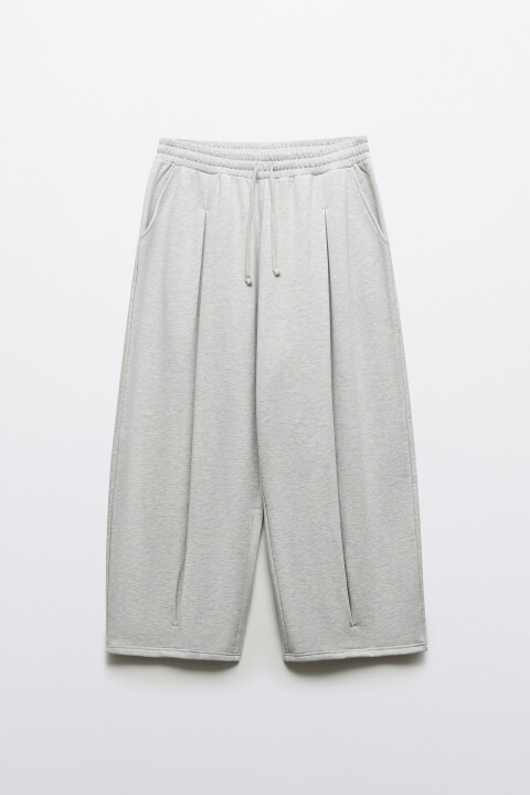 

Брюки широкие из футера с защипами, Серый, Брюки широкие из футера с защипами