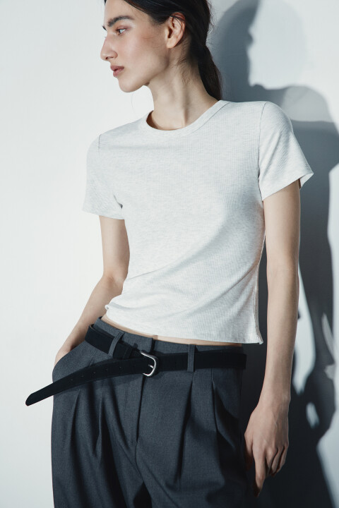 

Футболка-топ облегающая, Бежевый, Футболка-топ облегающая