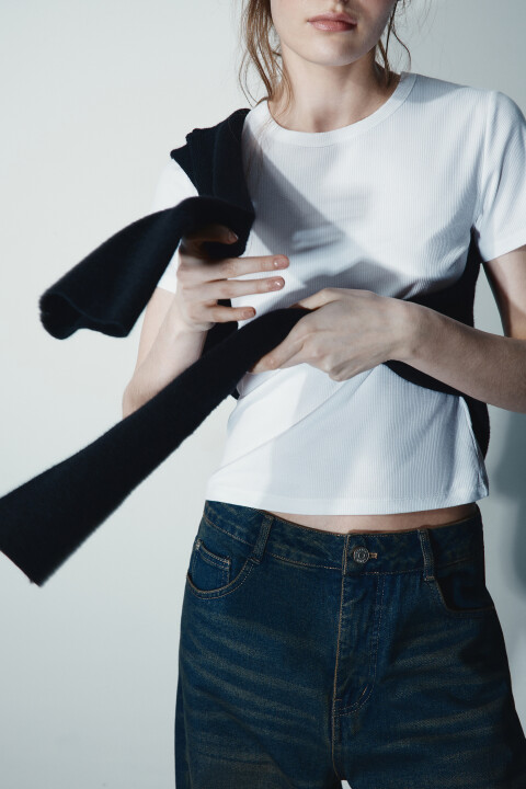 

Футболка-топ облегающая, Молочный, Футболка-топ облегающая