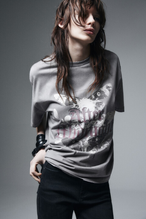 

Футболка хлопковая с принтом, Серый, Футболка хлопковая с принтом