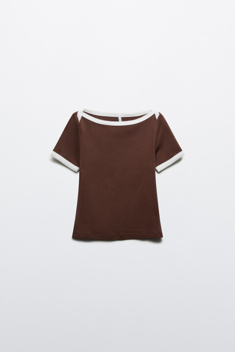 

Футболка облегающая с вырезом-лодочкой, Коричневый, Футболка облегающая с вырезом-лодочкой