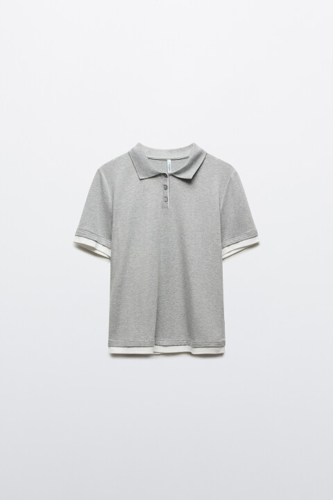 

Футболка-поло с имитацией второго слоя, Голубой, Футболка-поло с имитацией второго слоя