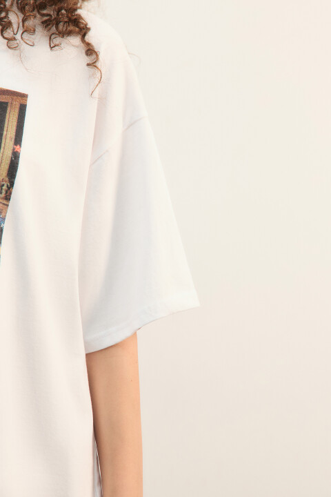 

Футболка хлопковая oversize с принтом, Белый, Футболка хлопковая oversize с принтом