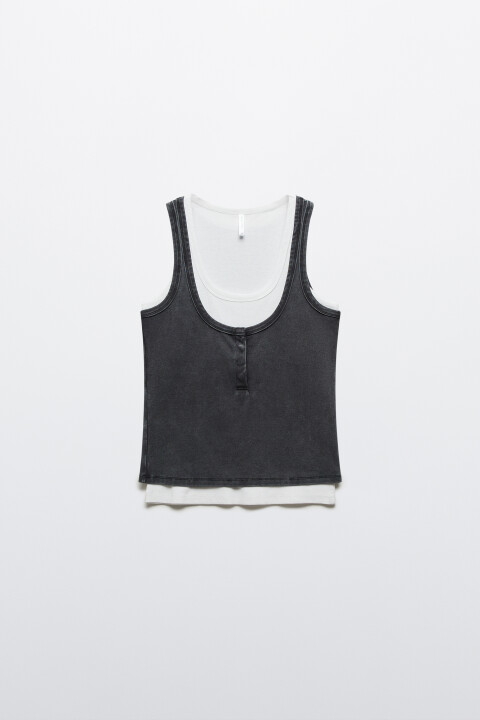 

Майка двойная со стиркой, Серый, Майка двойная со стиркой