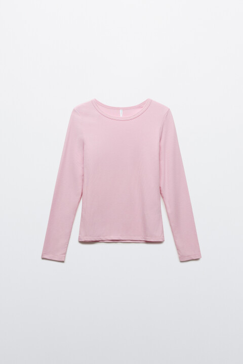 

Лонгслив облегающий в рубчик, Розовый, Лонгслив облегающий в рубчик