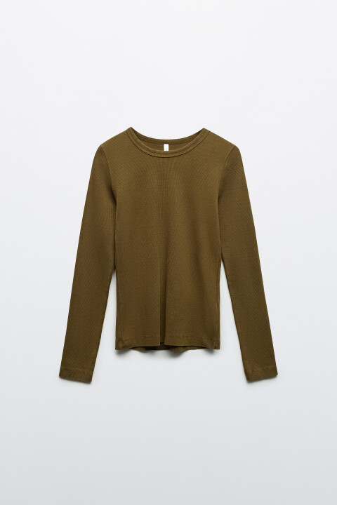 

Лонгслив облегающий с вареным эффектом, Зеленый, Лонгслив облегающий с вареным эффектом