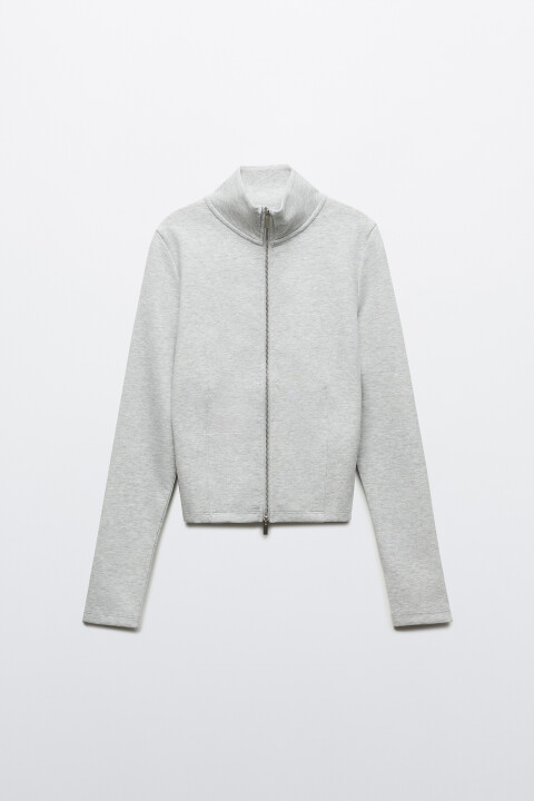 

Лонгслив приталенный на молнии с воротником-стойкой, Серый, Лонгслив приталенный на молнии с воротником-стойкой