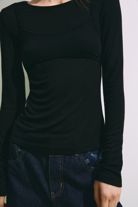 

Лонгслив oversize с имитацией топа, Черный, Лонгслив oversize с имитацией топа