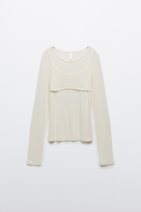 

Лонгслив oversize с имитацией топа, Молочный, Лонгслив oversize с имитацией топа