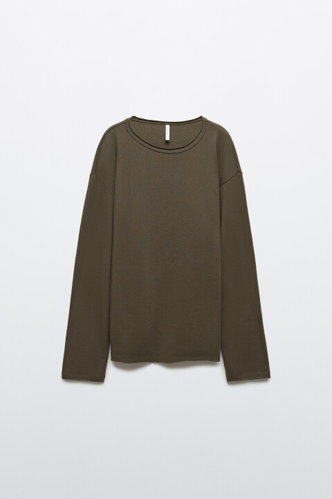 

Лонгслив oversize с открытыми срезами, Зеленый, Лонгслив oversize с открытыми срезами