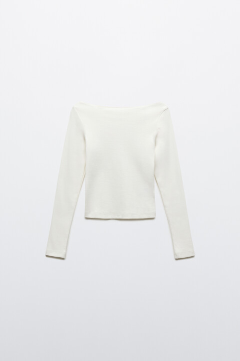 

Лонгслив в рубчик с вырезом-лодочкой, Молочный, Лонгслив в рубчик с вырезом-лодочкой