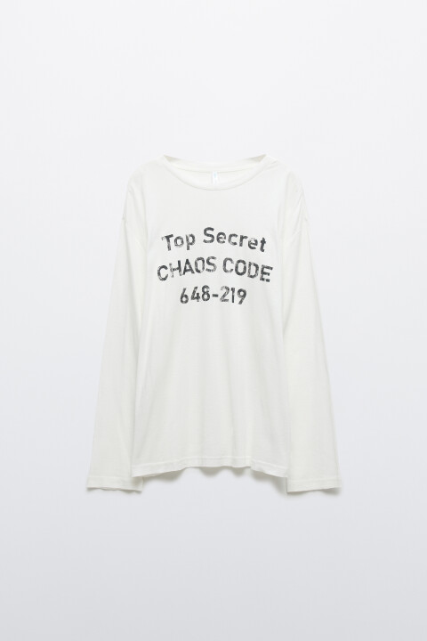 

Лонгслив хлопковый с принтом, Белый, Лонгслив хлопковый с принтом