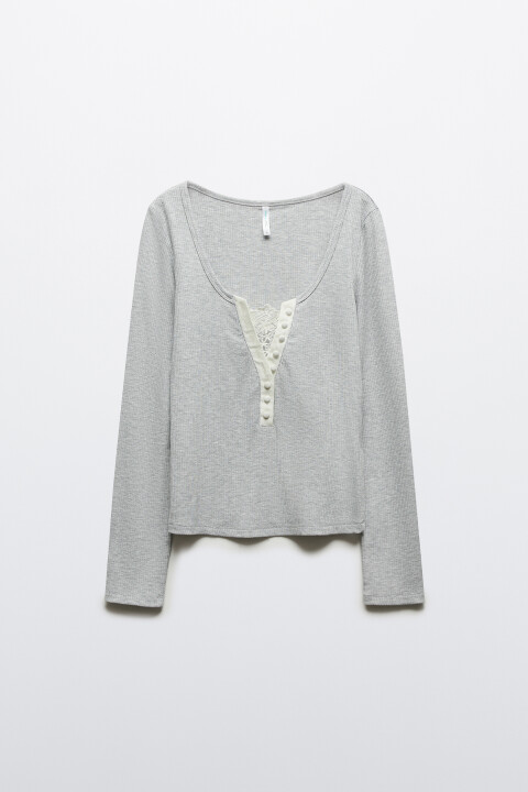 

Лонгслив облегающий в рубчик с кружевной вставкой, Молочный, Лонгслив облегающий в рубчик с кружевной вставкой