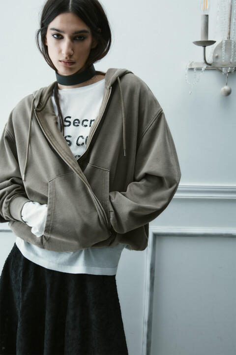 

Худи-зипка из футера с вареным эффектом, Зеленый, Худи-зипка из футера с вареным эффектом