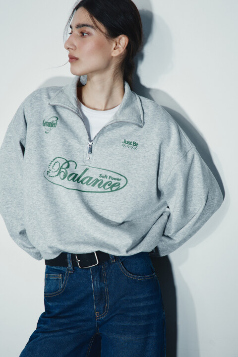 

Свитшот с воротником на молнии, Серый, Свитшот с воротником на молнии