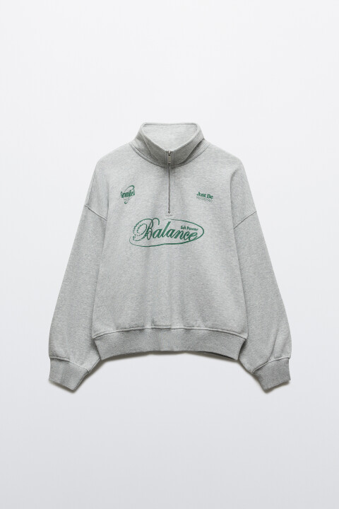 

Свитшот с воротником на молнии, Серый, Свитшот с воротником на молнии