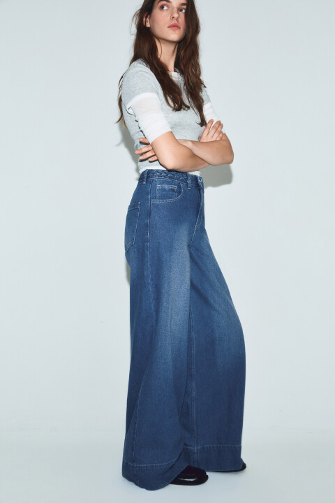 

Джинсы wide leg с высокой посадкой и узором, Голубой, Джинсы wide leg с высокой посадкой и узором