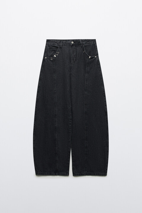 

Джинсы baggy fit с пирсингом на кармашках, Черный, Джинсы baggy fit с пирсингом на кармашках