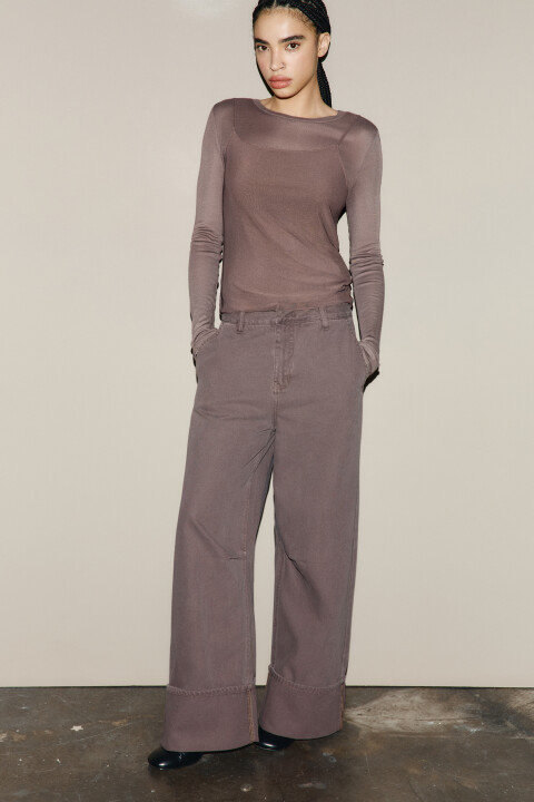 

Джинсы багги с подворотами, Коричневый, Джинсы багги с подворотами