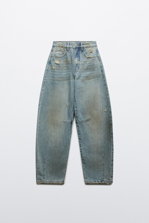 

Джинсы barrel fit рваные с эффектом грязи, Синий, Джинсы barrel fit рваные с эффектом грязи