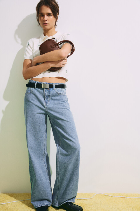 

Джинсы straight fit со средней посадкой и вставками, Синий, Джинсы straight fit со средней посадкой и вставками