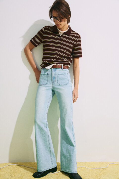 

Джинсы клеш со средней посадкой и ремнем, Голубой, Джинсы клеш со средней посадкой и ремнем