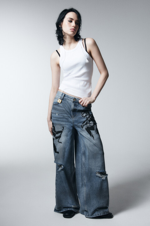 

Джинсы baggy fit со средней посадкой рваные, Синий, Джинсы baggy fit со средней посадкой рваные