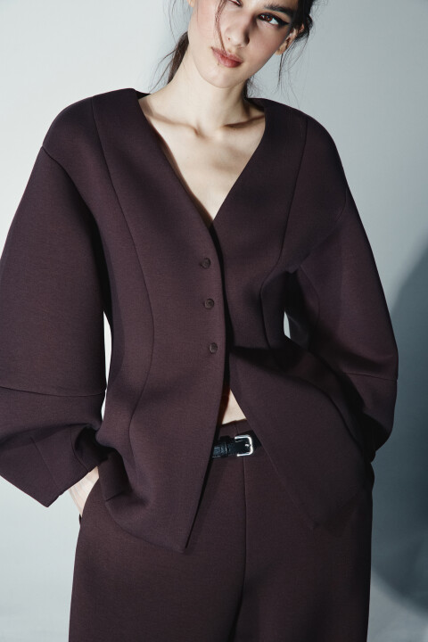 

Пиджак приталенный с объемными рукавами, Коричневый, Пиджак приталенный с объемными рукавами