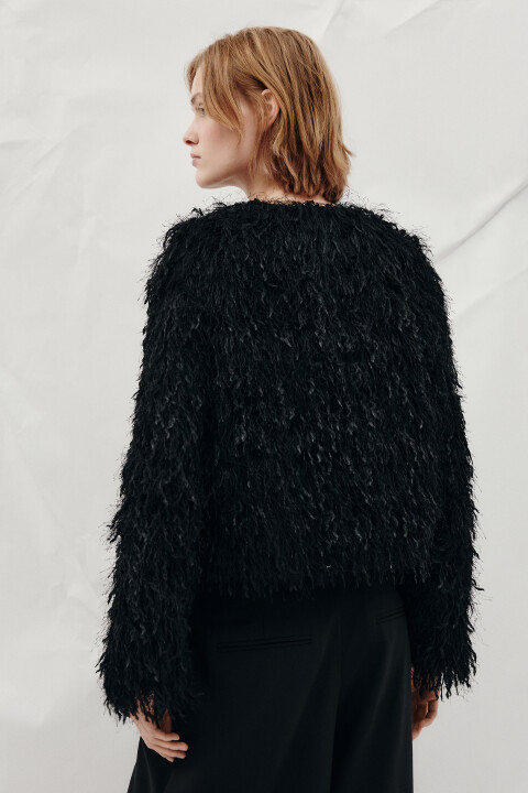 

Жакет на крючках пушистый с бахромой, Черный, Жакет на крючках пушистый с бахромой