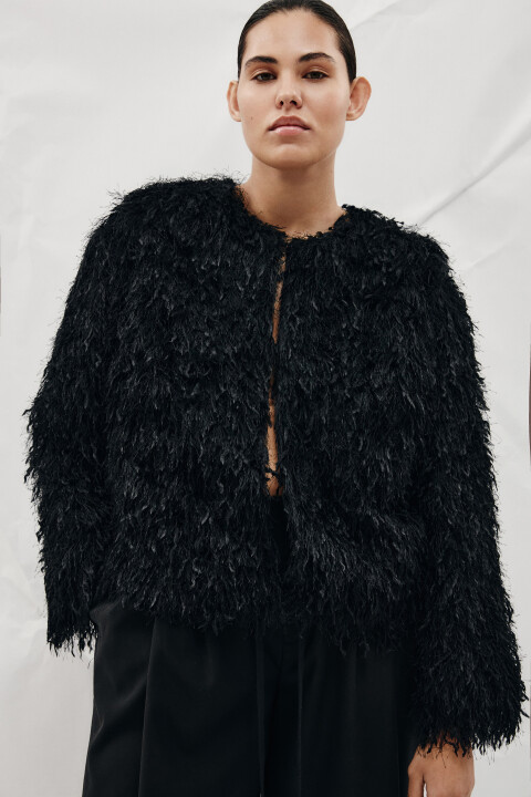 

Жакет на крючках пушистый с бахромой, Черный, Жакет на крючках пушистый с бахромой