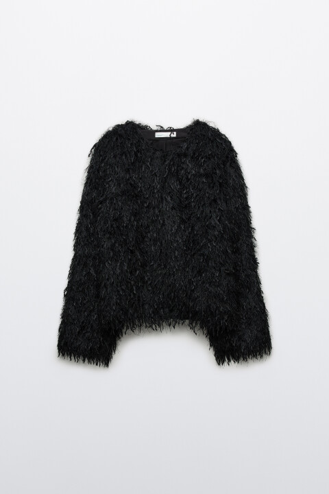 

Жакет на крючках пушистый с бахромой, Черный, Жакет на крючках пушистый с бахромой