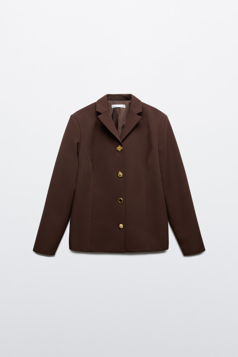 

Пиджак прямой с пуговицами разной формы, Коричневый, Пиджак прямой с пуговицами разной формы