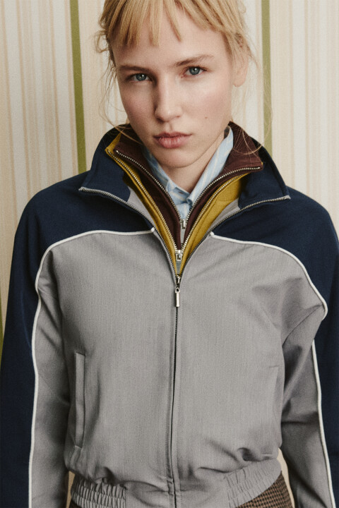 

Куртка-бомбер в спортивном стиле, Серый, Куртка-бомбер в спортивном стиле