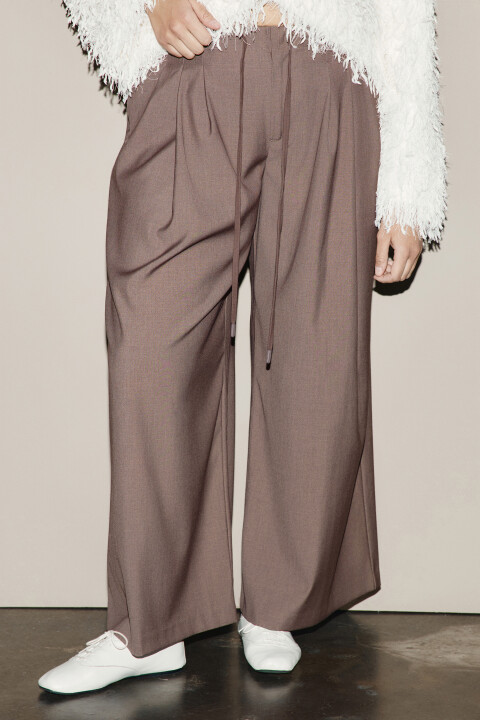 

Брюки wide leg костюмные на завязках больших размеров, Коричневый, Брюки wide leg костюмные на завязках больших размеров