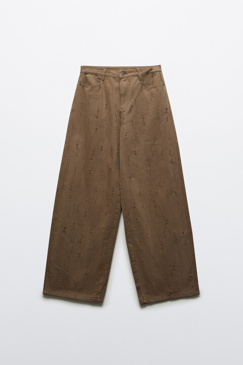 

Брюки wide leg рваные, Зеленый, Брюки wide leg рваные