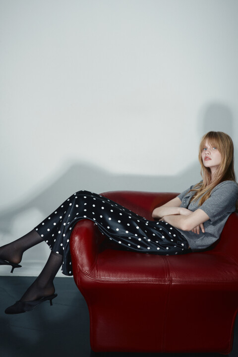 

Юбка-годе макси атласная в горошек, Черный, Юбка-годе макси атласная в горошек