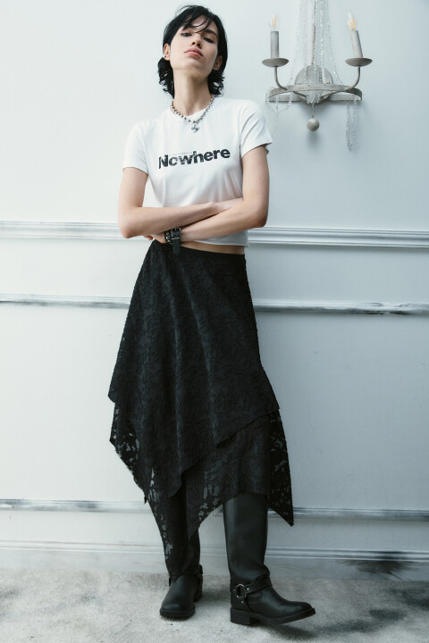 

Юбка миди асимметричная с кружевом, Черный, Юбка миди асимметричная с кружевом