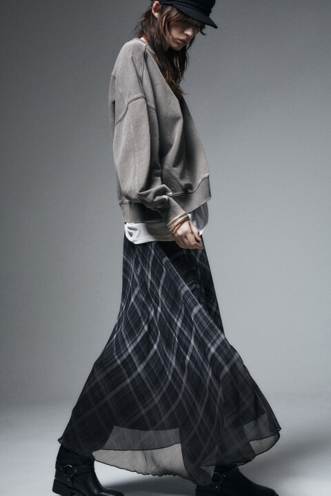 

Юбка-трапеция макси с волнистым краем, Черный, Юбка-трапеция макси с волнистым краем