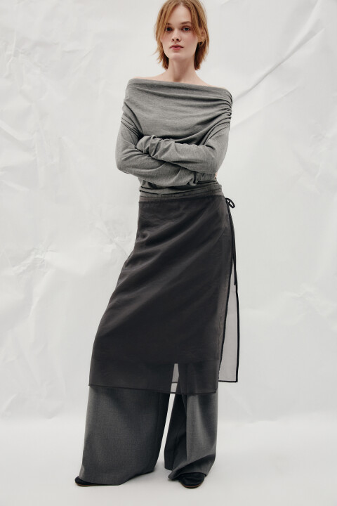 

Юбка миди с полупрозрачным фартуком, Серый, Юбка миди с полупрозрачным фартуком