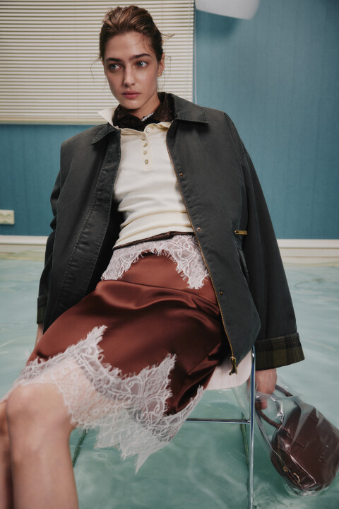 

Юбка-трапеция миди с кружевом, Бежевый, Юбка-трапеция миди с кружевом