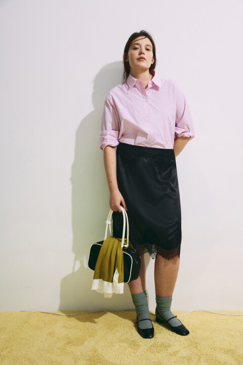 

Юбка-трапеция миди с кружевом, Черный, Юбка-трапеция миди с кружевом